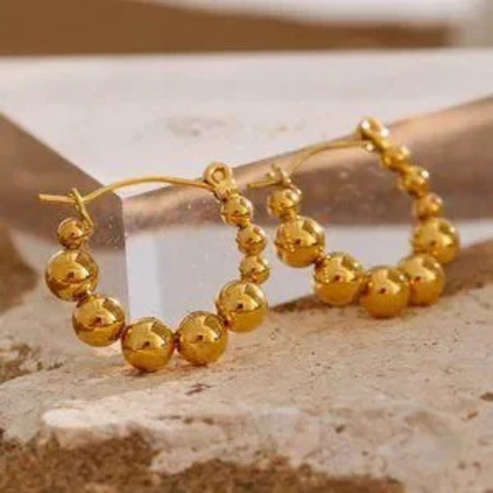 18K Gold Plated Bead Round Hoop Earrings